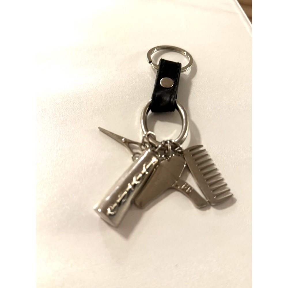 Joico Keychain Key Ring Hairdresser Beautician themed Silver Tone Hairdryer Comb